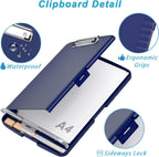 Rimilak Clipboard with Storage, 8.5 x 11'' High Capacity Clip Board, Blue | Smooth Writing, Side-Opening Plastic Folder with Pen Holder, Size 14.2 x 9.6 x 1.2″ ,for Classroom, Teacher, Student