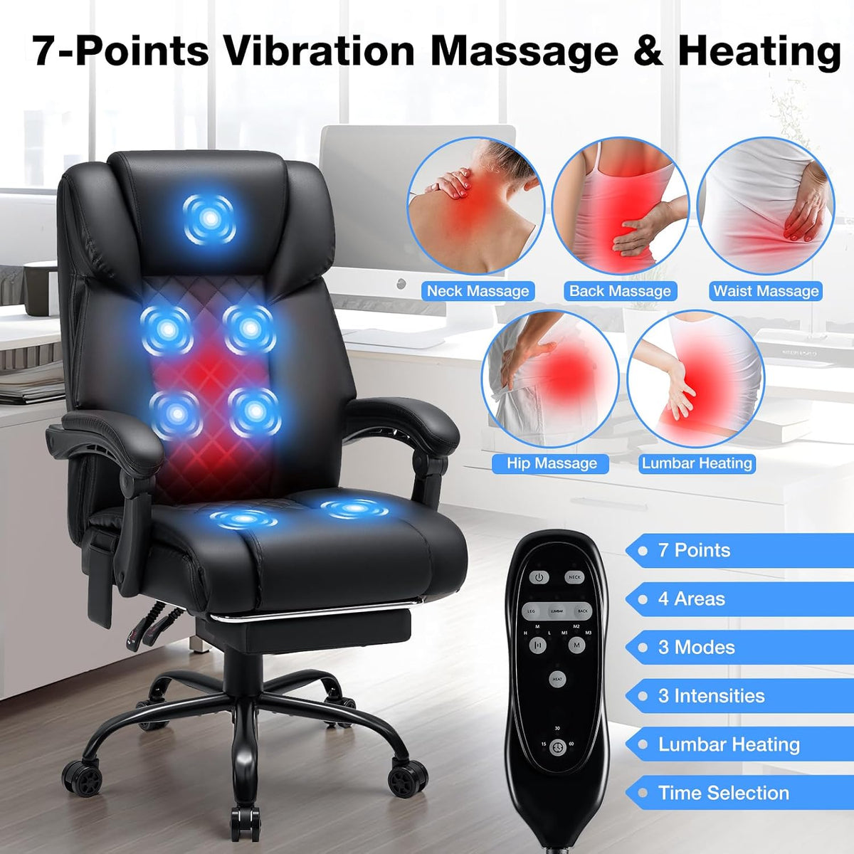HOFFREE Massage Office Chair with Heat 7 Points Vibration Ergonomic Executive...