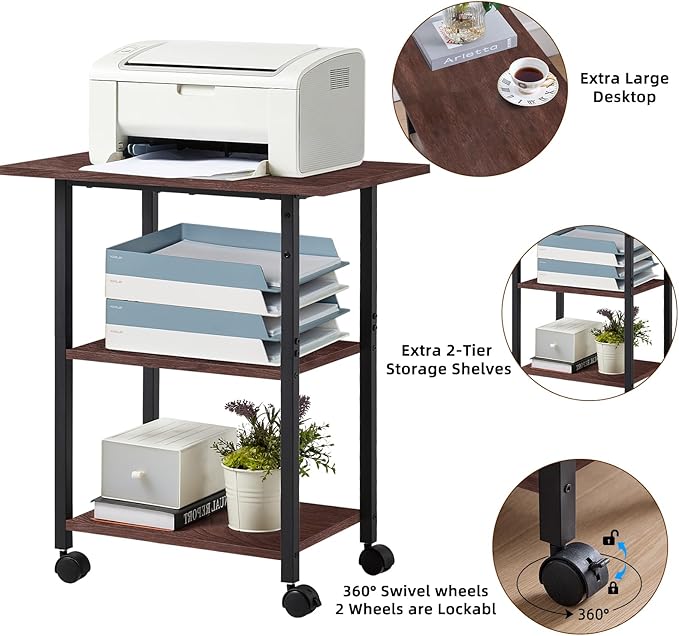 Lerliuo 3-Tier Printer Stand, Industrial Mobile Printer Table - Image 4