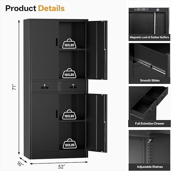 TaskStorz Metal Storage Cabinet, Lockable File Steel Cabinet - Image 3