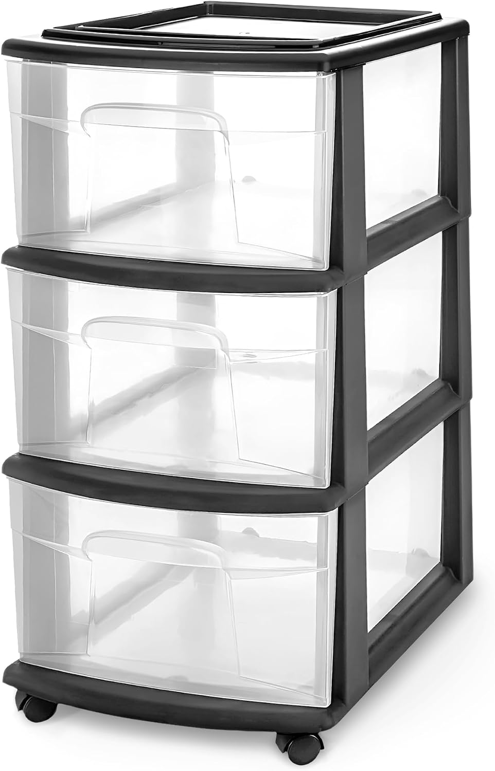Homz 3 Drawer Plastic Storage Cart Organizer, Clear Drawers, Black Frame