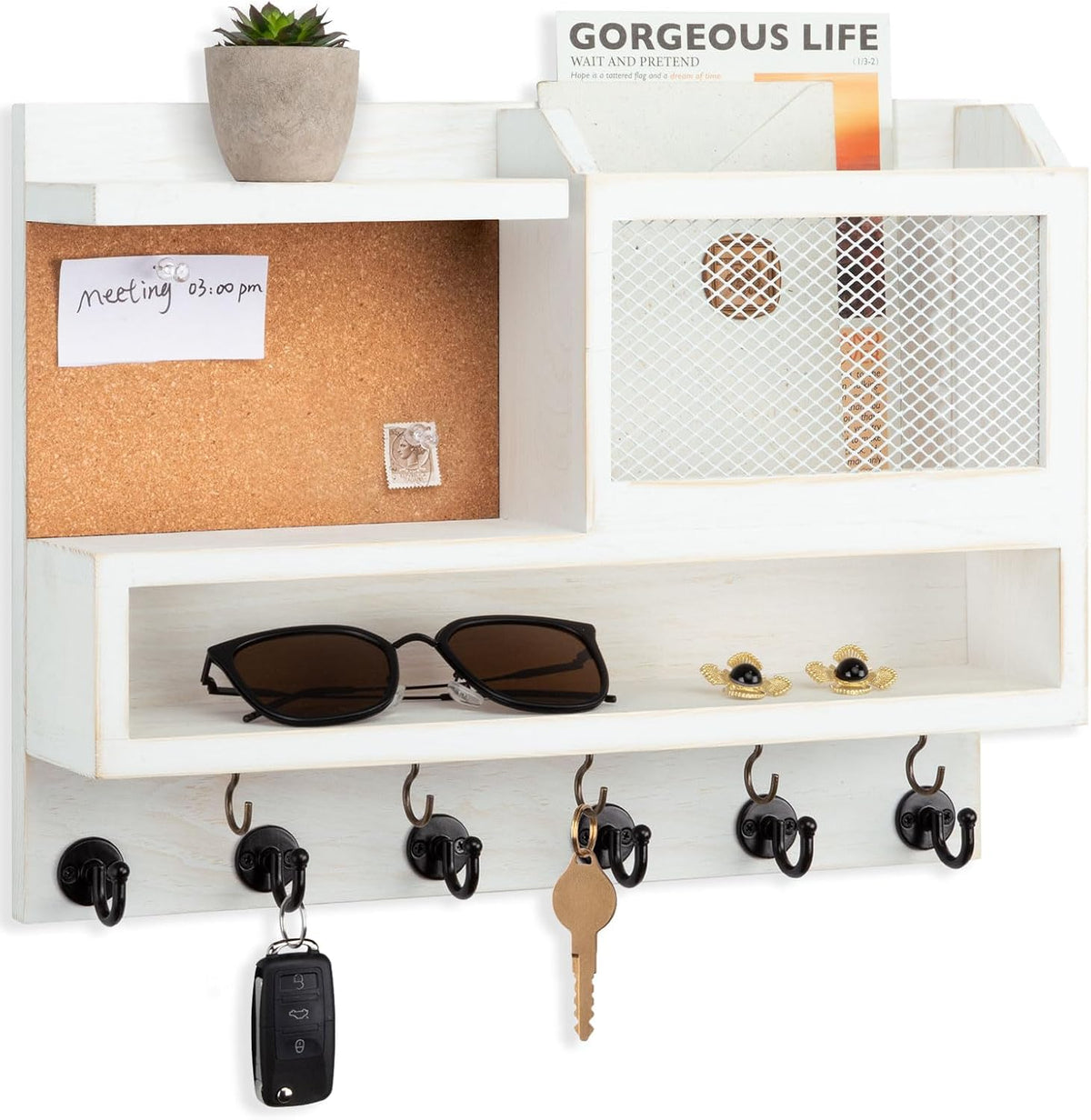 Key Holder for Wall with Mail Organizer,Farmhouse Mail and Key Holder for Wal...