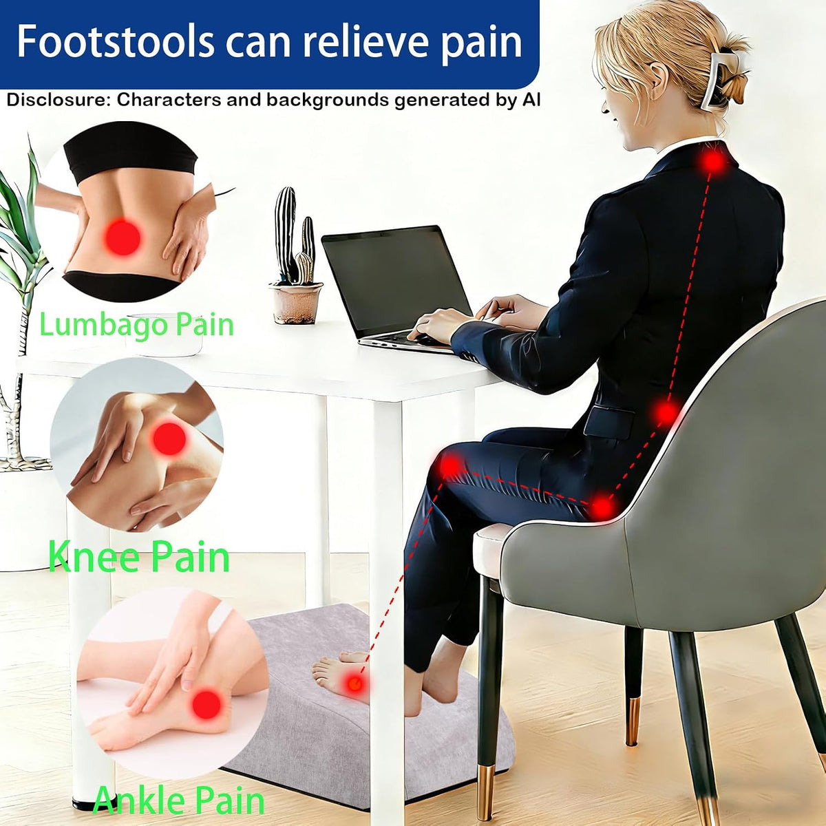 Foot Rest for Under Desk at Work, Ergonomic Under Desk Footrest with Washable...
