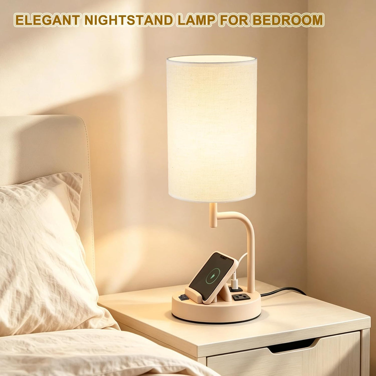 Dreamholder 2 Pack Table Lamp, Bedside Lamp with 3 USB Charging Ports & A...