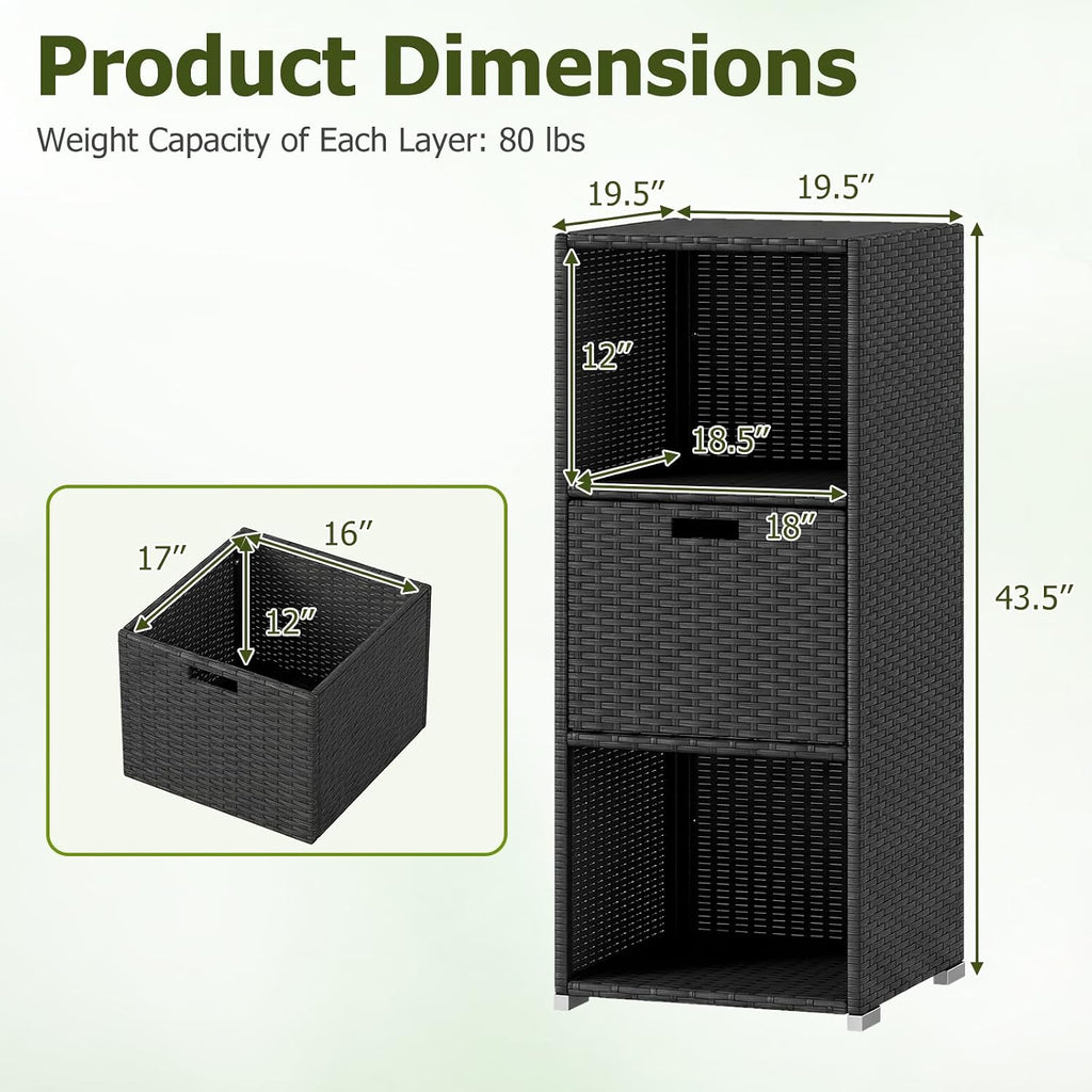 happygrill outdoor storage cabinet pe rattan wicker storage, front angle view
