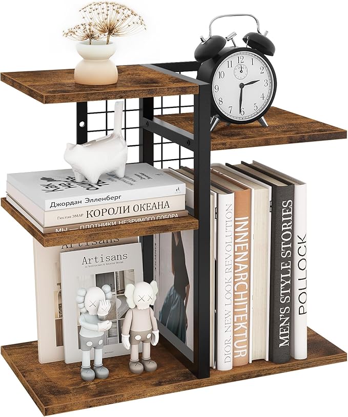 ELITEROO Desktop Shelf Organizer, 4-Tier Wooden Desk Bookshelf, Small Tabletop by ELITEROO
