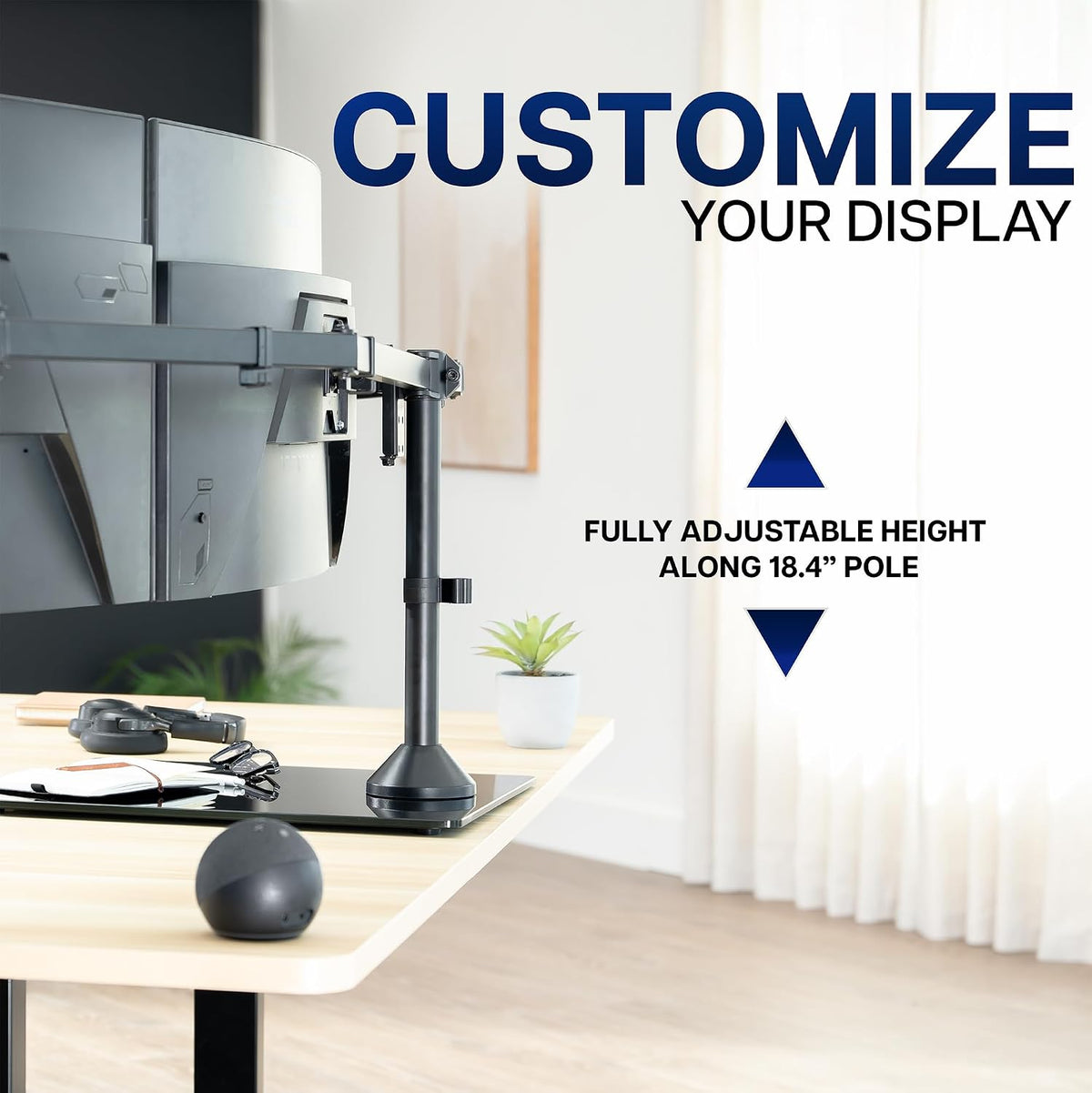 VIVO Black Triple Monitor Mount, Freestanding Triple Monitor Arm Stand for De...