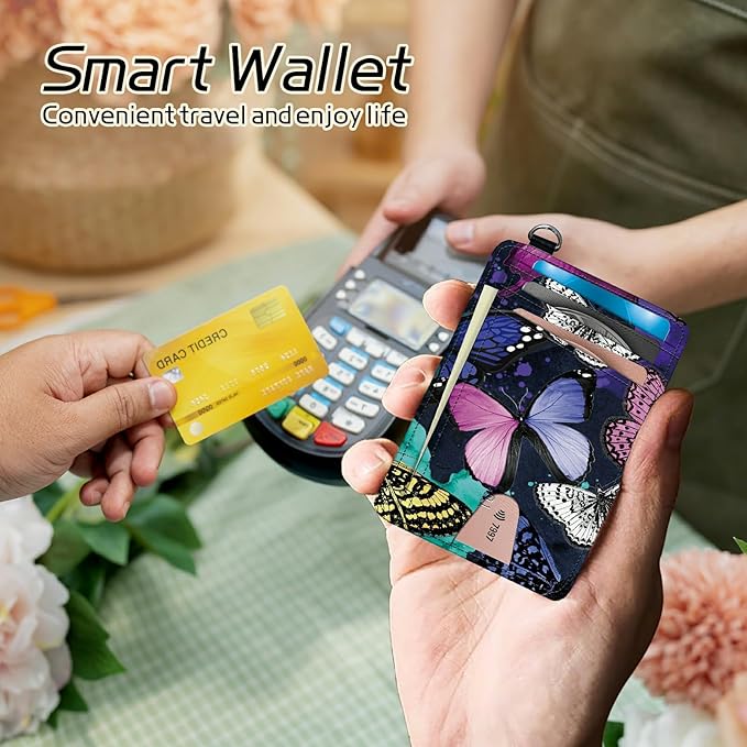 BWEGRHE Small Travel Wallets, Color Butterfly Slim Minimalist Front Pocket - Image 4
