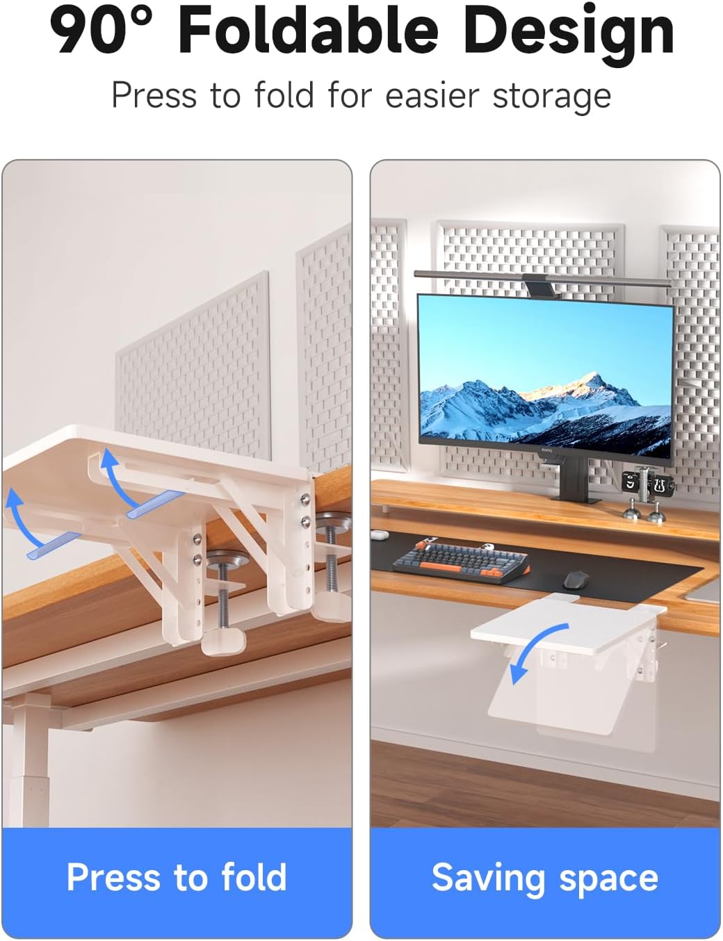 suptek Ergonomics Desk Extender Tray, 9.5"x9.1" Clamp on Table Moun...