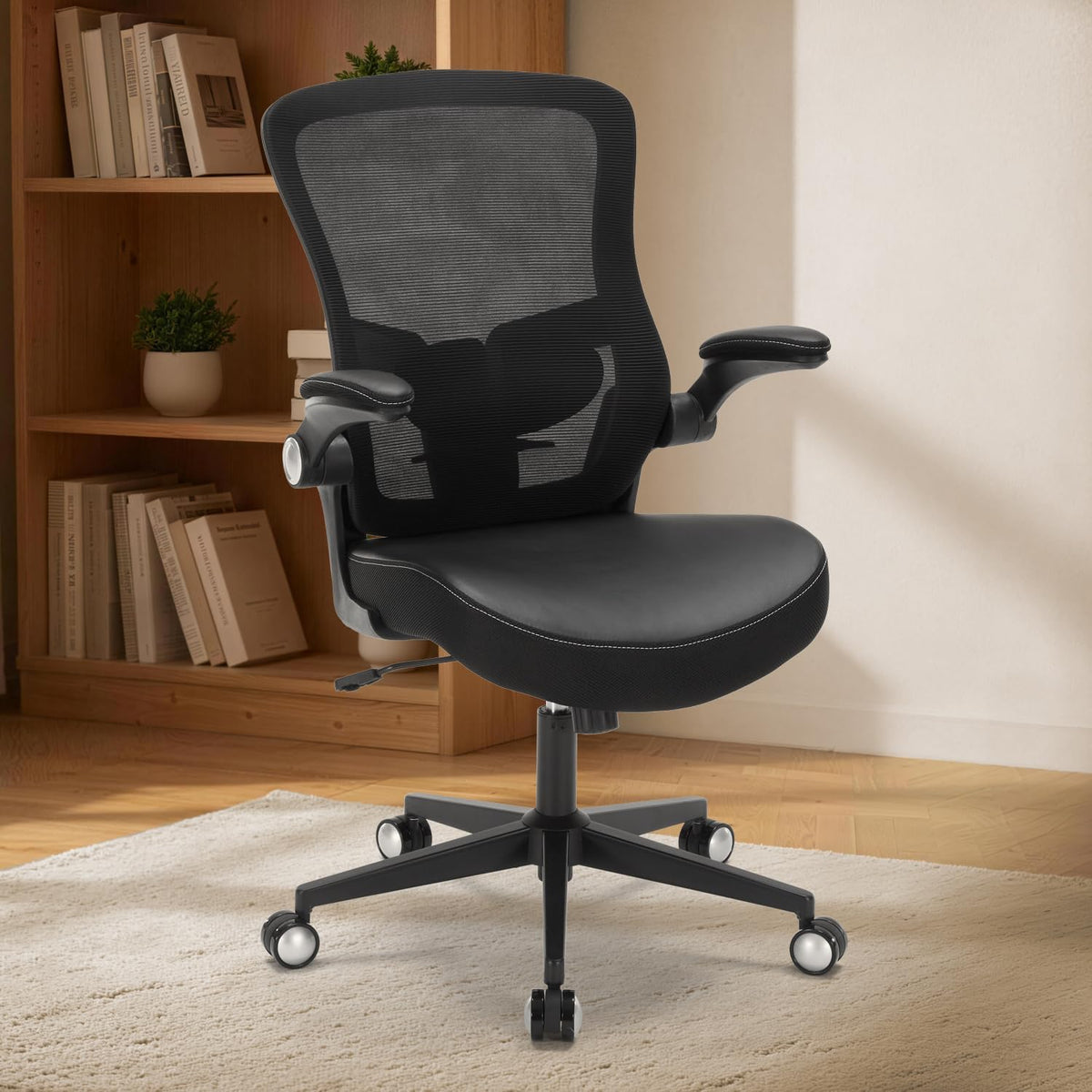 Heavy Duty Office Chair, 400lbs Ergonomic Desk Office Chair for Heavy People, Home Office Desk Chairs with Flip-Up Arms Computer Executive Task Chair with Adjustable Lumbar Support