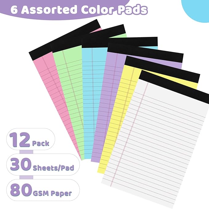 Thboxes 12 Packs Legal Pads 5x8, Totally 360 Sheets Colored Legal Pads 5x8 - Image 2