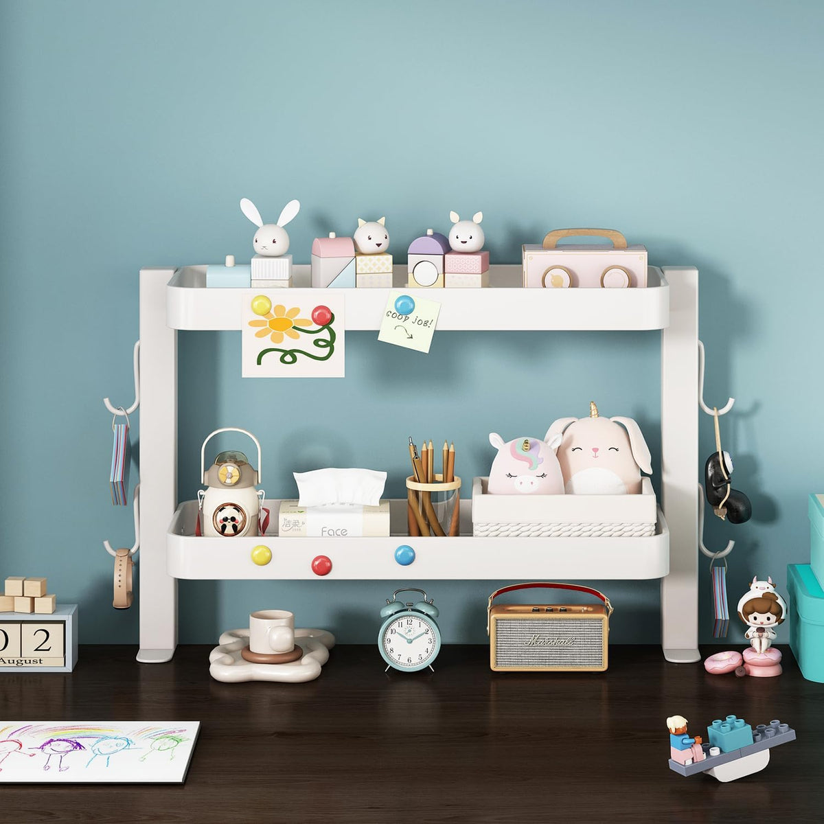 Clamp-On Desk Shelf Organizer, 2-Tier Metal Side Desktop Shelves