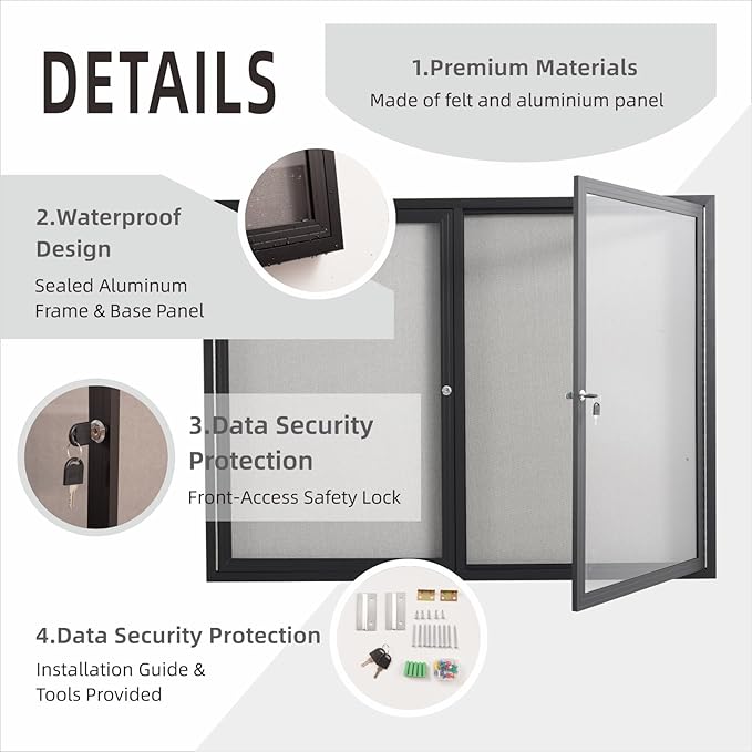 48x36 Inch Lockable Enclosed Bulletin Board, Weather-Resistant Outdoor - Image 4