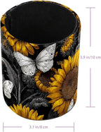 Leather Pen Holder for Desk Sunflower Butterfly Pencil Cup Desktop Organizer - Image 3