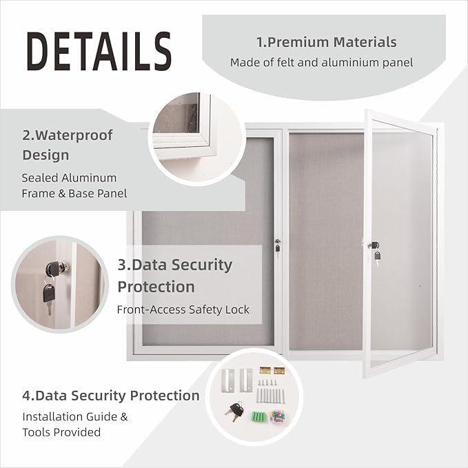 48x36 Inch Lockable Enclosed Bulletin Board, Weather-Resistant Outdoor - Image 4