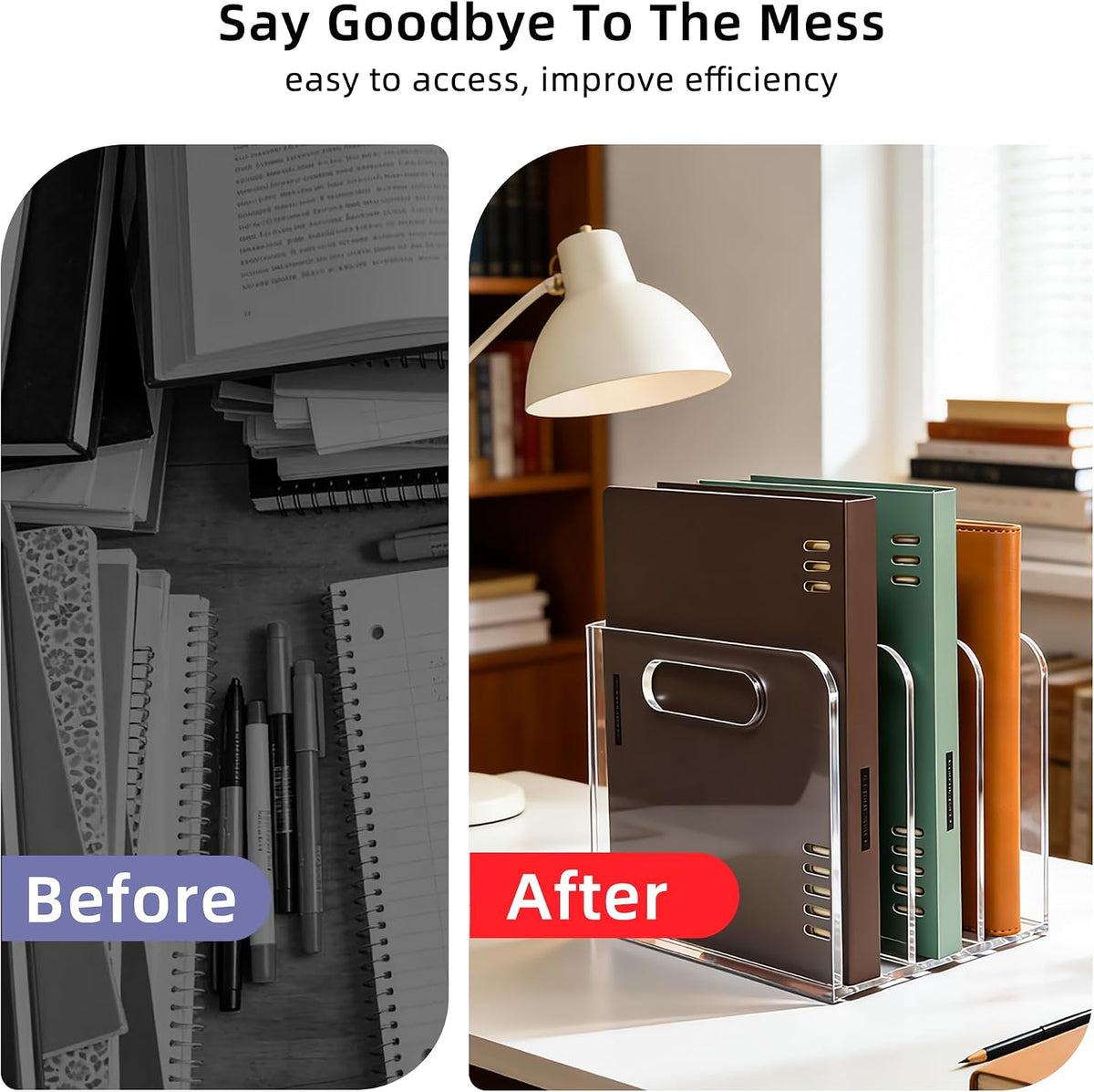 Clear Acrylic Magazine File Holder, 3 Compartment Desk Organizer