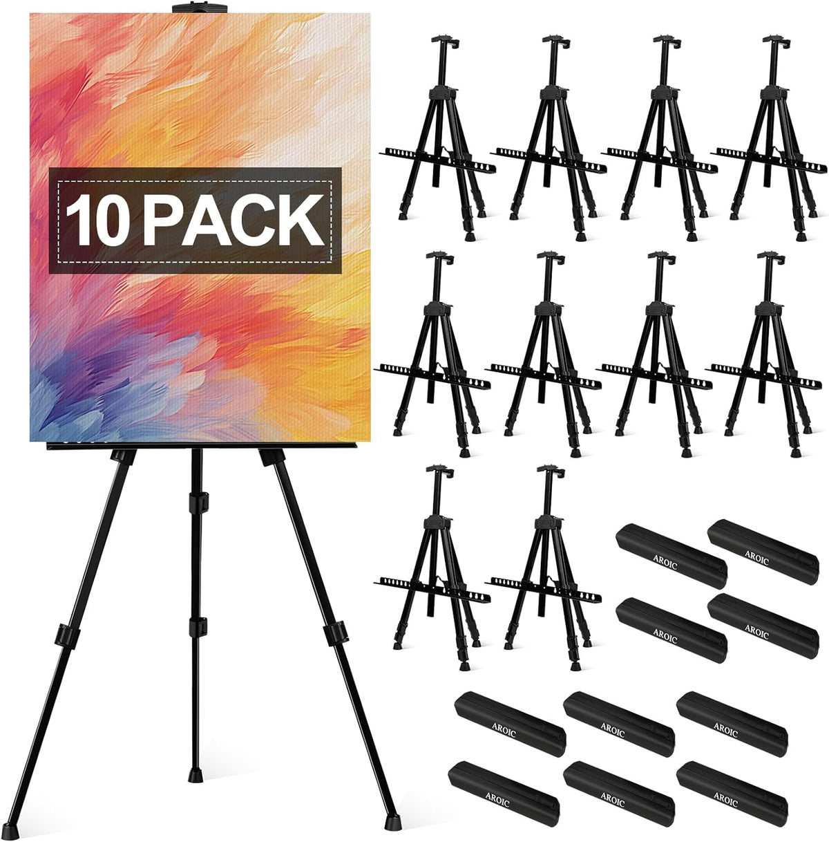 AROIC10 Pack Painting Display Easel Stand Portable Adjustable Metal Tripod