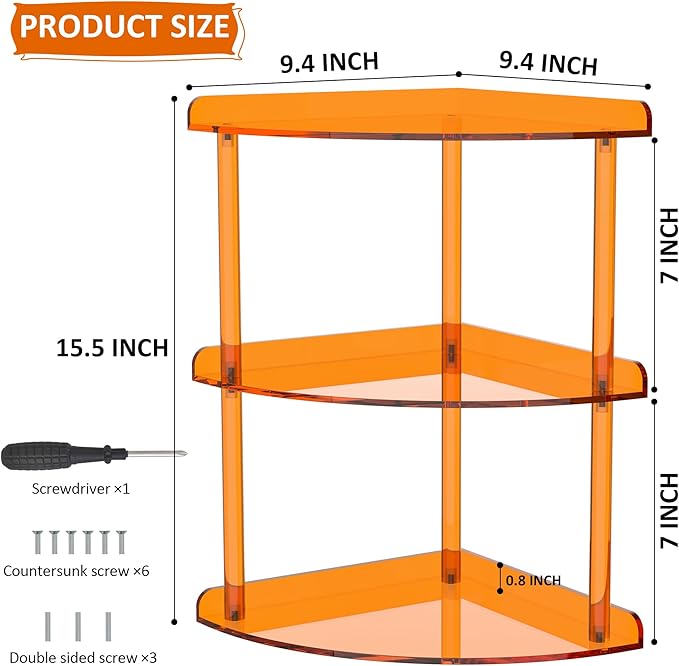Sezanrpt 3 Tier Acrylic Corner Shelf Organizer Storage 9.5x9.5x15.7 Inch - Image 3