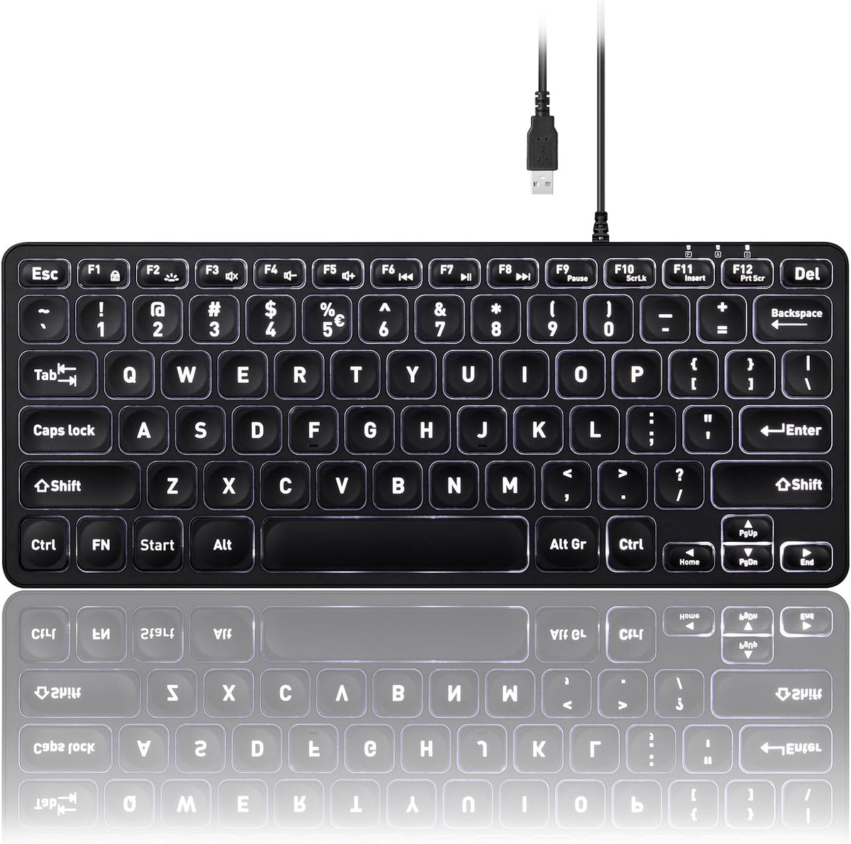 Perixx PERIBOARD-332 Wired Backlit USB Keyboard - Mini 11.22x4.57x0.83 Inches...