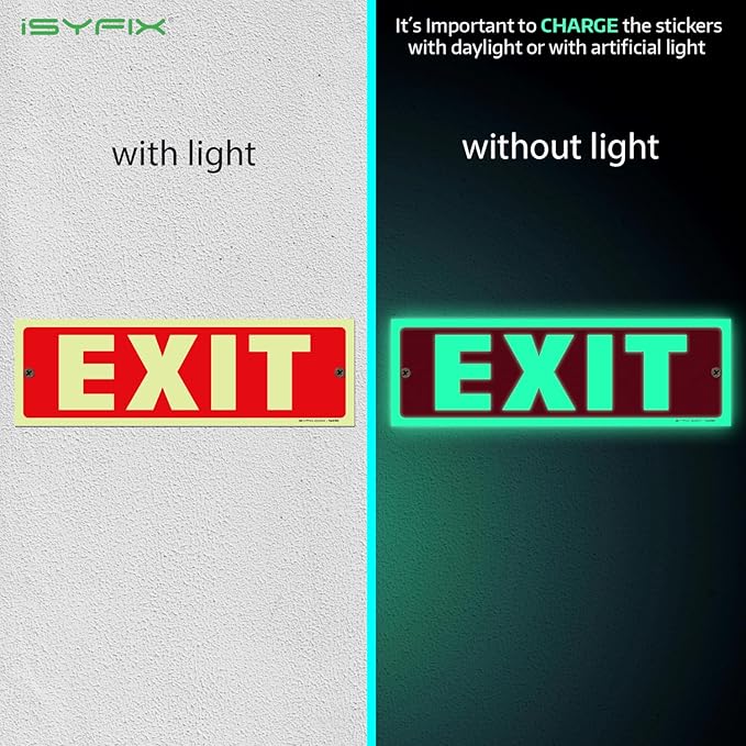 iSYFIX Exit Glow in the Dark Sign – 2 Pack 12x4 Inch – 40 mil Thick Polystyrene - Image 2