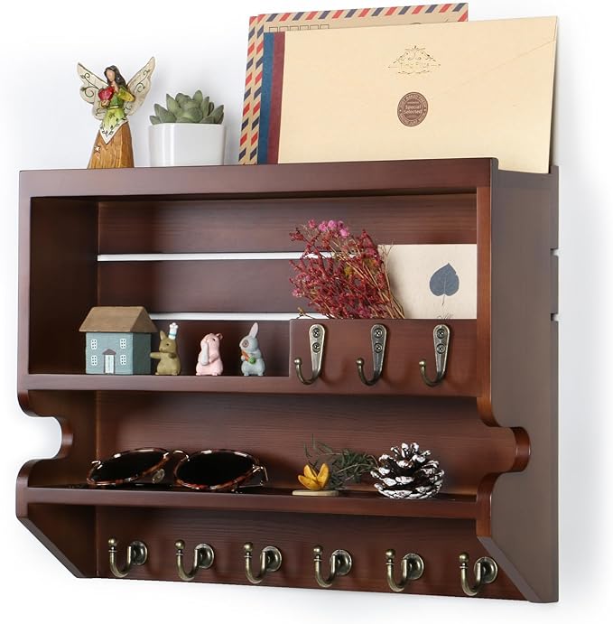 Mutsault Key Holder for Wall, Mail Organizer Wall Mounted, Luxury Walnut by Mutsault