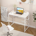 Elephance Folding Desk Writing Computer Desk for Home Office No-Assembly | Study Office Desk,Foldable Table for Small Spaces,31.5 Inch,White