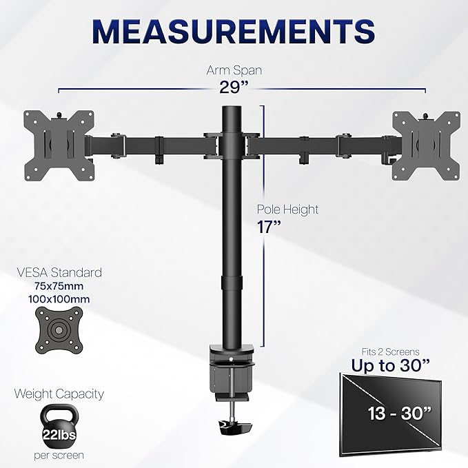 VIVO Dual Monitor Desk Mount, Holds 2 Computer Screens up to 30 inches and - Image 4