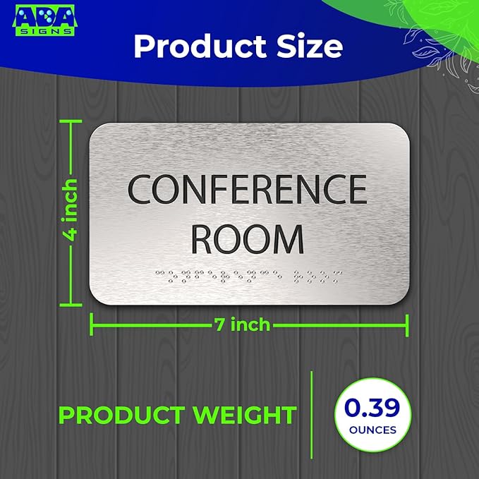 ADASigns Conference Room Sign 7" W x 4" H Durable Brushed Aluminum - Image 2