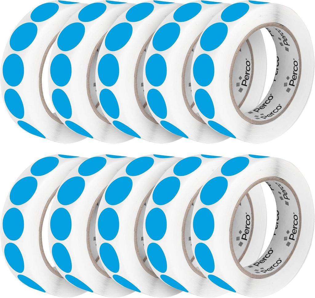 Perco Light Blue 1-Inch Perforated Circle Dot Sticker Labels — 10 Rolls