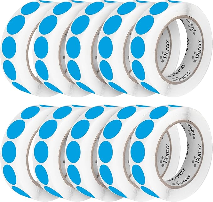 Perco Light Blue 1-Inch Perforated Circle Dot Sticker Labels — 10 Rolls by Perco