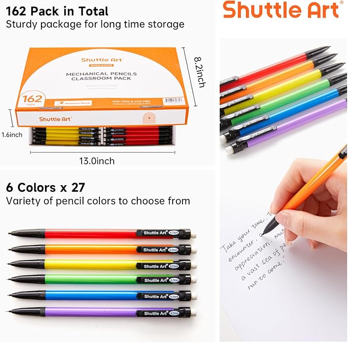 Shuttle Art Mechanical Pencils, 162 Pack Bulk Mechanical Pencils 0.7mm Medium - Image 2
