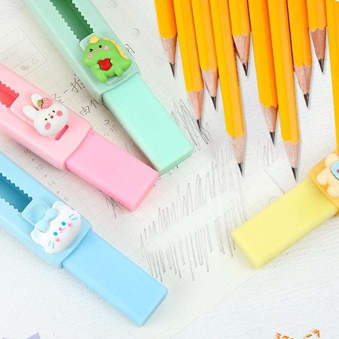 BetterJonny Sliding Retractable Eraser, 4 Color Push Pull Erasers and 8 Refills - Image 5