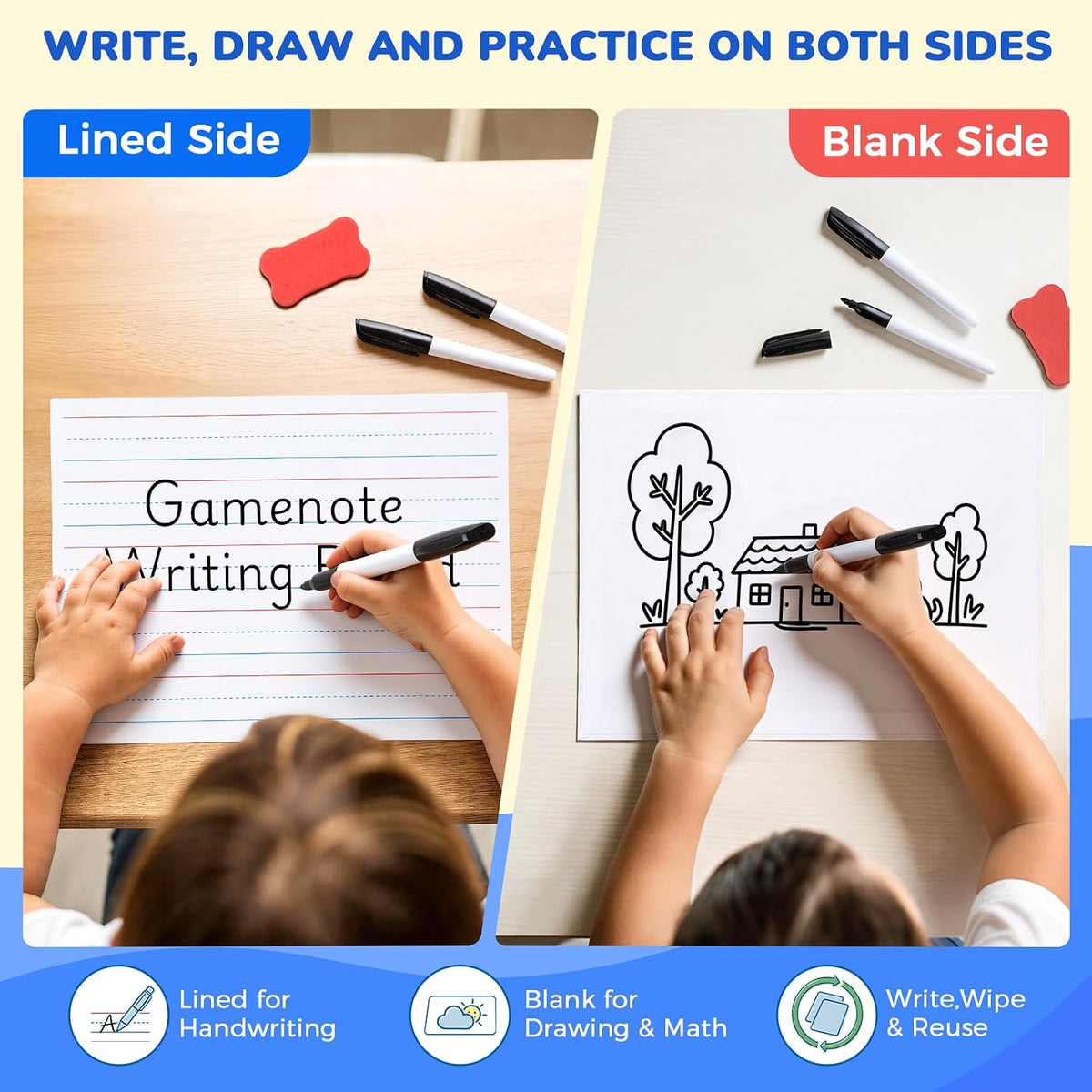 GAMENOTE 24 Pack Magnetic Dry Erase Lap Boards, Lined and Blank, 9 x 12 in