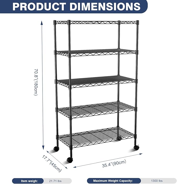 VANZBON 5-Tier Heavy Duty Wire Shelving Unit, Wire Shelf Racks - Image 2