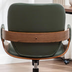Mid Century Modern Desk Chair, Faux Leather Office Chair with Walnut Finish | Ergonomic Curved Back, Bentwood Frame, 360° Swivel & Rocking Function, Height Adjustable 19"-23", Support Up to 350 lbs