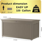 TARKARI 320 Gallon Lockable Resin Deck Box, Waterproof & UV-Resistant Outdoor - Image 2