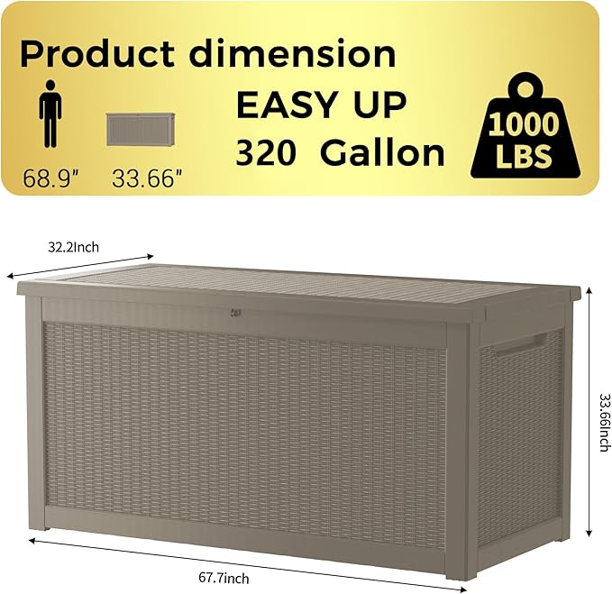 TARKARI 320 Gallon Lockable Resin Deck Box, Waterproof & UV-Resistant Outdoor - Image 2
