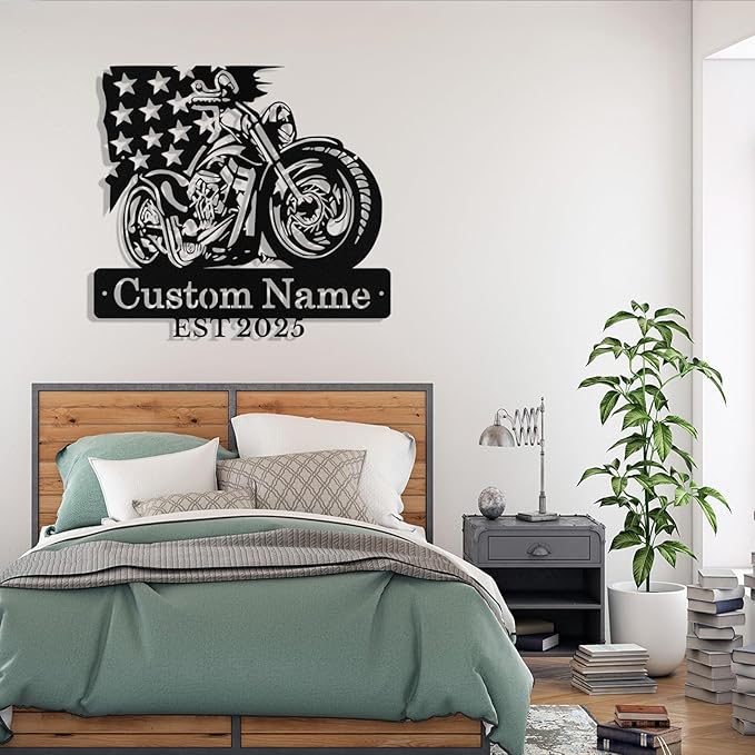 Custom US Flag Motorcycle Metal Signs Personalized Biker Name Sign Custom - Image 3