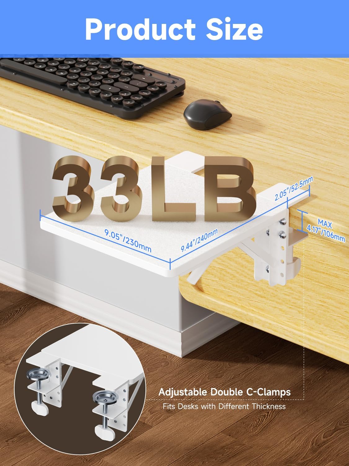 suptek Ergonomics Desk Extender Tray, 9.5"x9.1" Clamp on Table Moun...