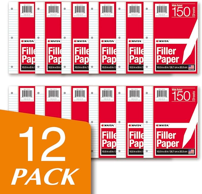 Kaisa loose Leaf Paper Filler Paper 150 Sheets 8"x10.5", Wide Ruled, 3-Hole - Image 2