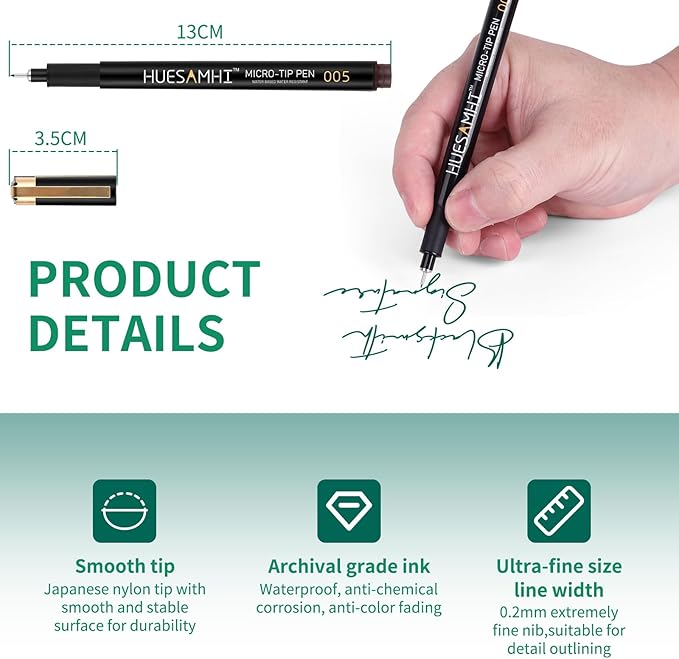 huesamhi 005 Micro Pen, 20 Colors Waterproof Ink 0.20mm Fine Tip FineLiner Pens - Image 2