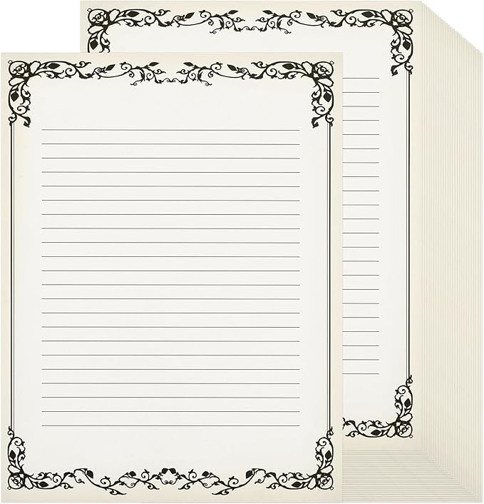 Sabary 200 Sheets Lined Stationary Writing Paper 8.5 x 11 Inch Fancy Vintage by Sabary