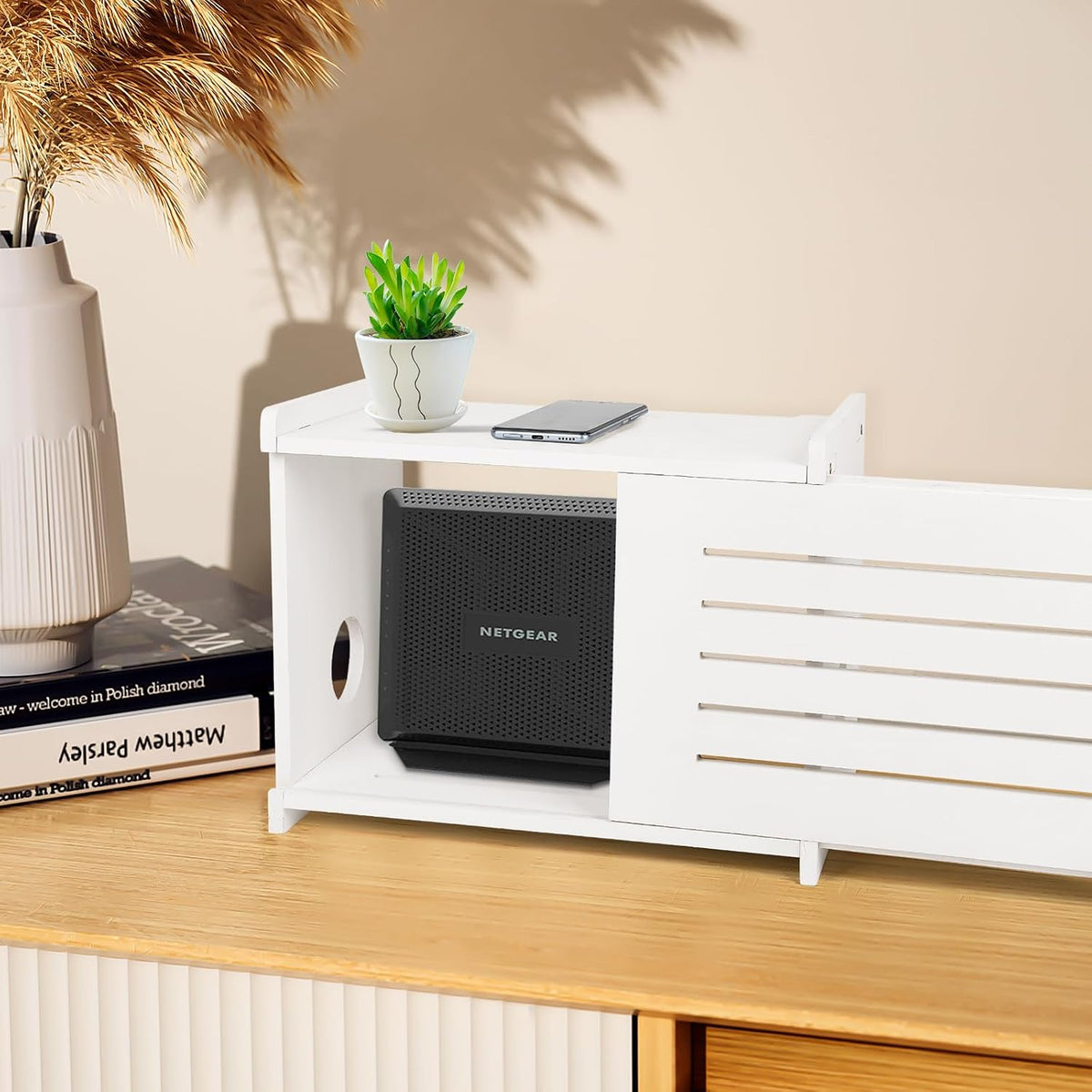 Wood Router Shelf Projector Shelf Projector Stand Router Storage Box Modem Ca...