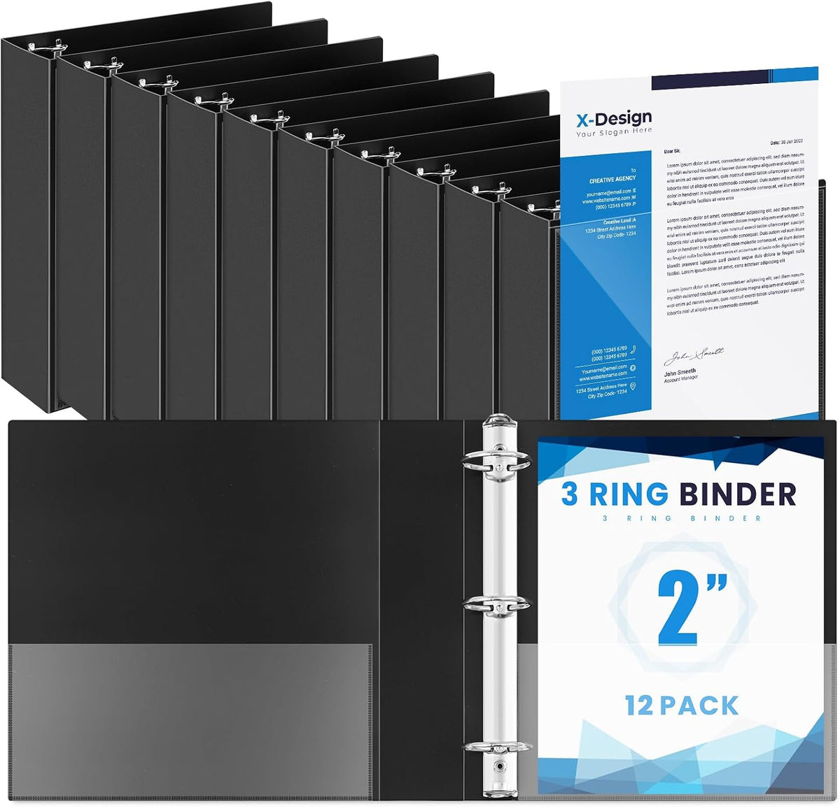 Henoyso 12 Pcs 3 Ring 2 Inch Binders Fits 8.5 x 11 Inch Letter Size Paper