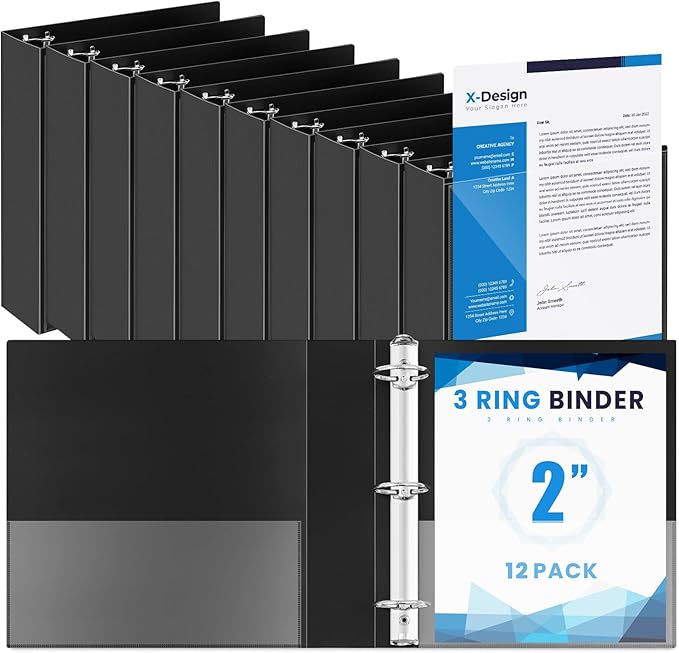 Henoyso 12 Pcs 3 Ring 2 Inch Binders Fits 8.5 x 11 Inch Letter Size Paper by Henoyso