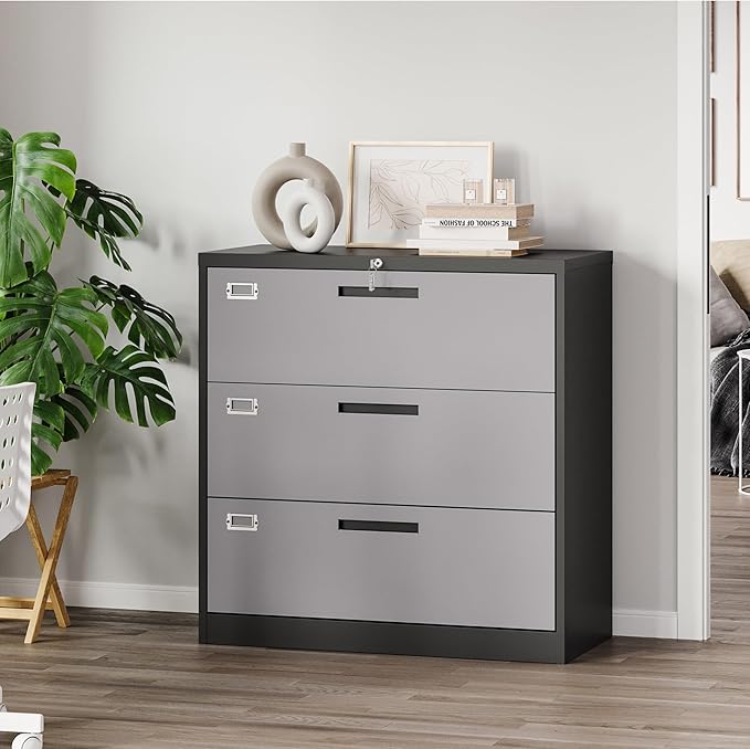 Letaya File Cabinet with Lock-Lateral 3 Drawer Metal Filing - Image 2