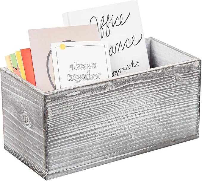 ExoLiry Rustic Gray Wood Mail Box Storage Holder File Organizer Tabletop Wooden - Image 5