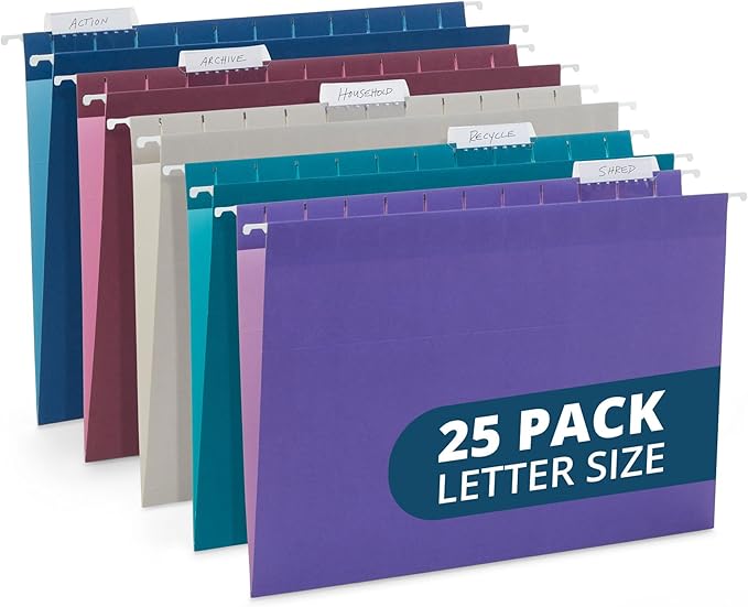 Blue Summit Supplies 25 Jewel Tone Hanging File Folders Letter Size by BlueSummitSupplies
