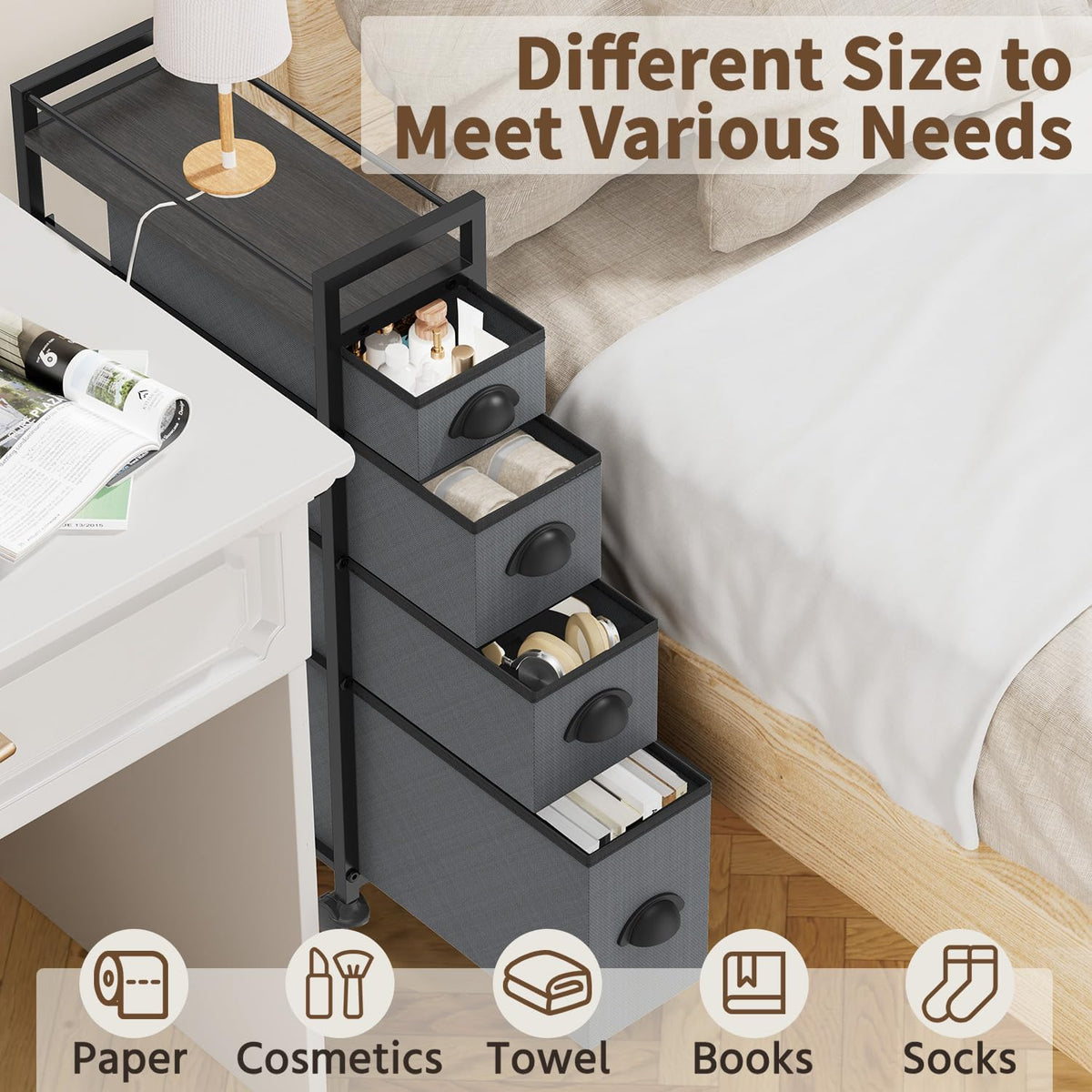 LASZOLA Narrow Cabinet Slim Storage Cart for Bathroom Small Space, Gray