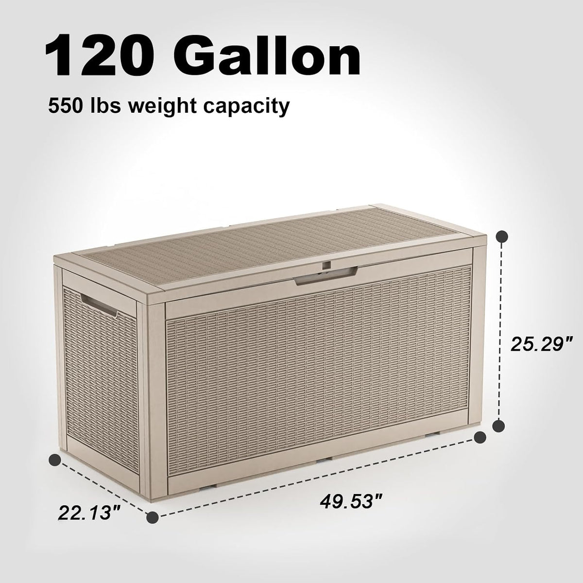 EasyUp 120 Gal Deck Box Waterproof Outdoor Storage Box Gray